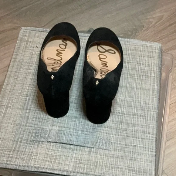 Sam Edelman Black Velvet Pumps 7 1/2  7.5 Chunky Block High Heel Women’s Shoes - Picture 3 of 3